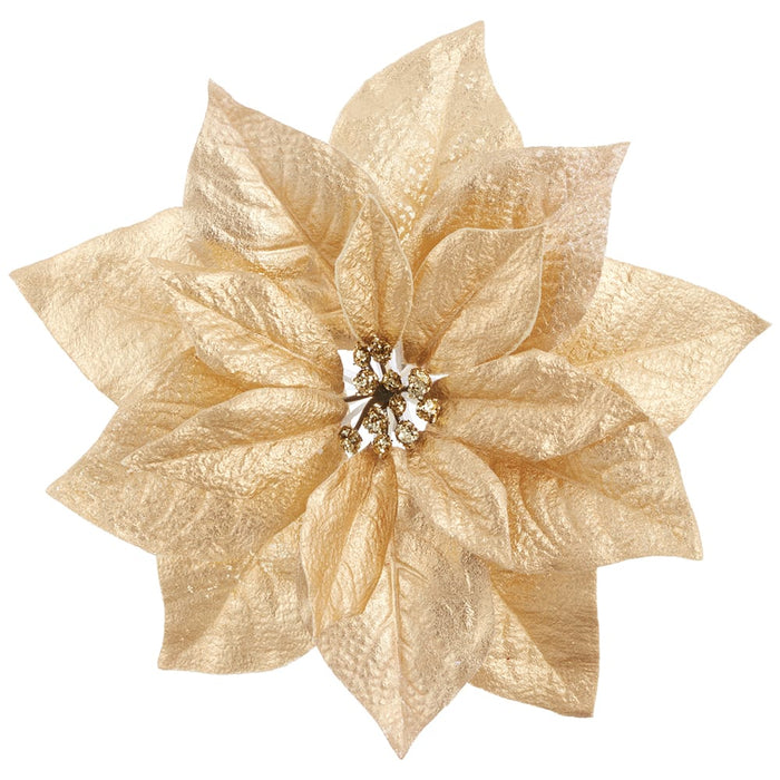 9" Metallic Poinsettia Artificial Clip-On Flower -Gold (Pack of 24) - XPH018-GO
