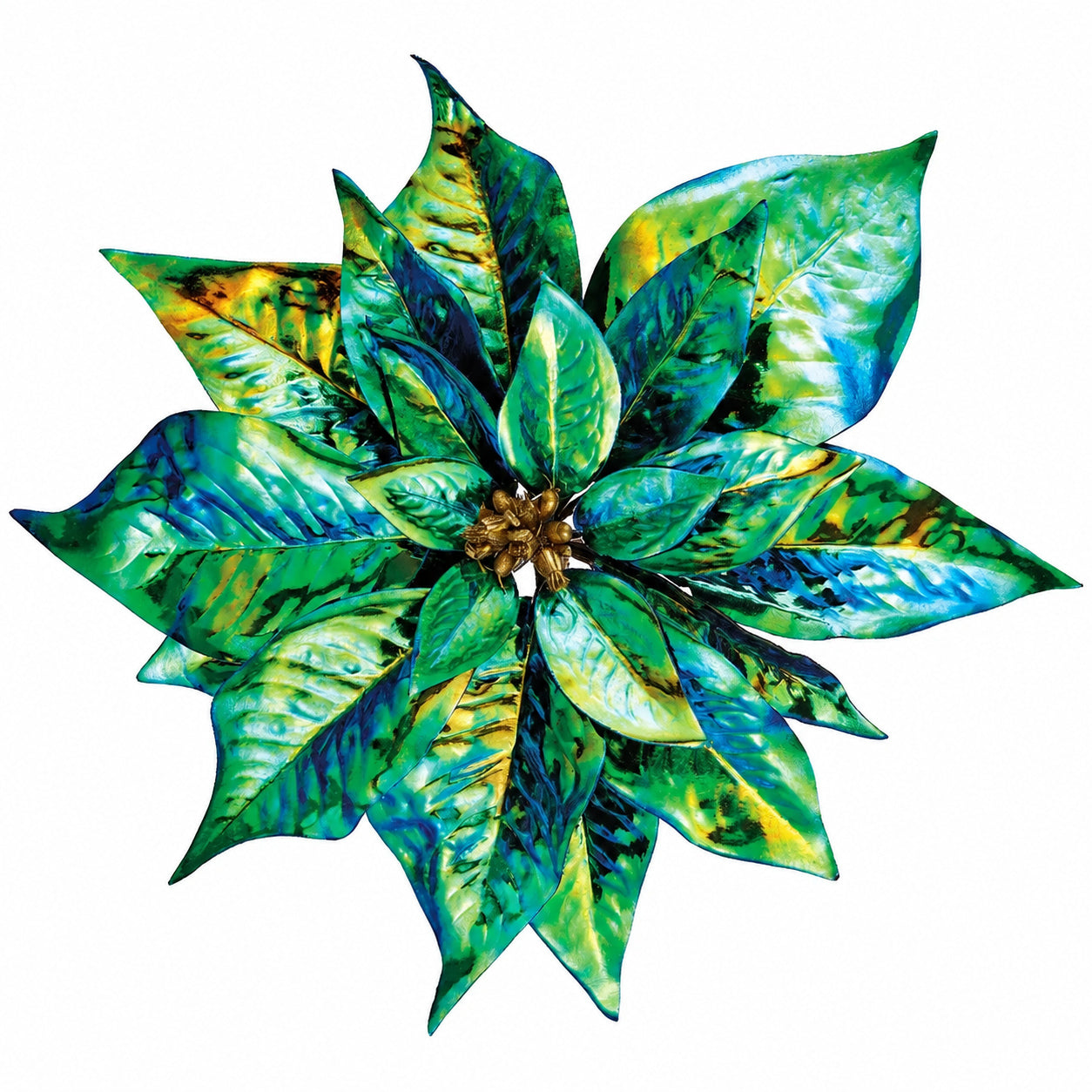 9" Pearl Metallic Artificial Poinsettia Clip-On Flower -Peacock (Pack of 12) - XPH139-PC