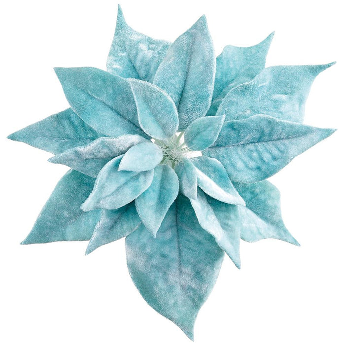 9" Velvet Poinsettia Battery Operated Fiber Optic Light Artificial Clip-On Flower -Aqua (Pack of 12) - XPH150-AQ