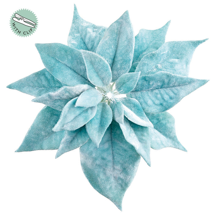 9" Velvet Poinsettia Battery Operated Fiber Optic Light Artificial Clip-On Flower -Aqua (Pack of 12) - XPH150-AQ