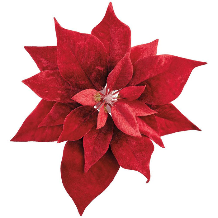 9" Velvet Poinsettia Battery Operated Fiber Optic Light Artificial Clip-On Flower -Red (Pack of 12) - XPH150-RE