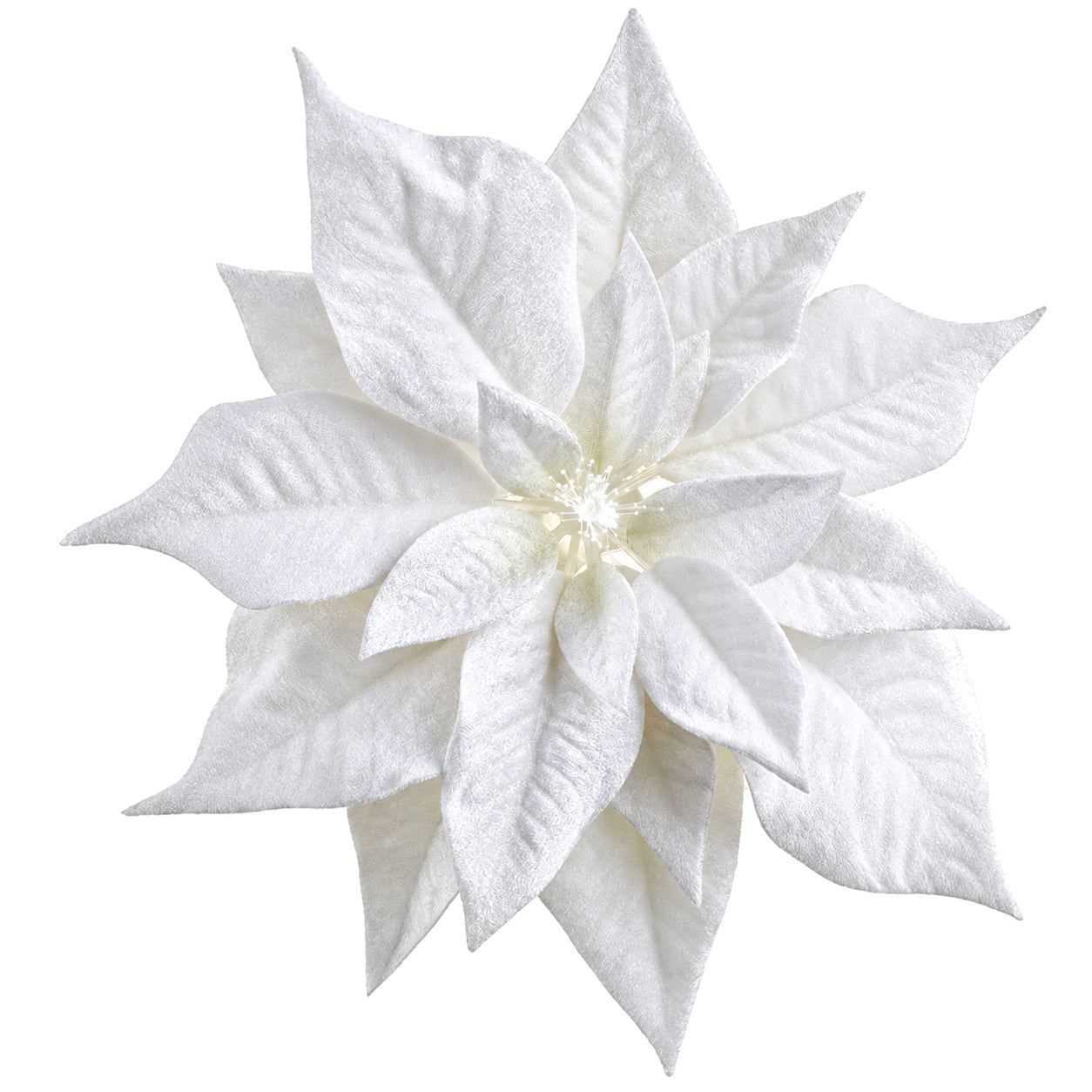 9" Velvet Poinsettia Battery Operated Fiber Optic Light Artificial Clip-On Flower -White (Pack of 12) - XPH150-WH