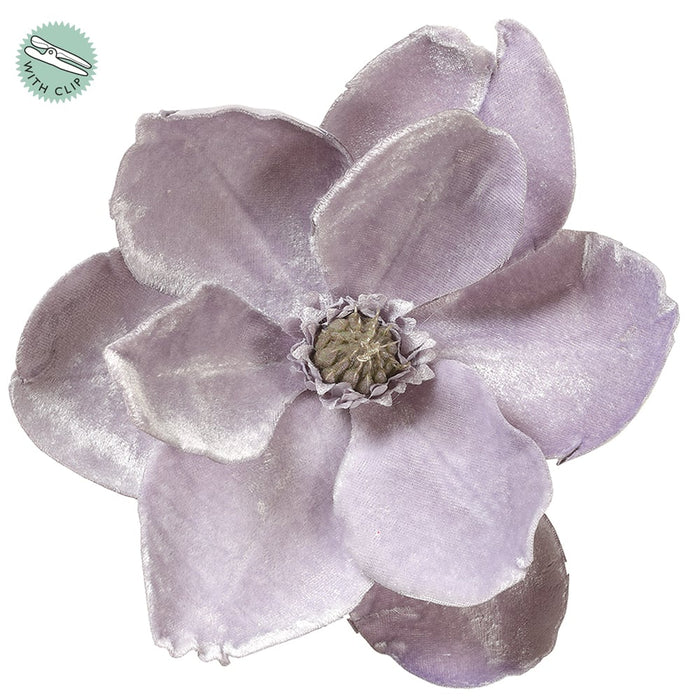 7" Velvet Artificial Magnolia Clip-On Flower -Lavender (pack of 12) - XPH159-LV
