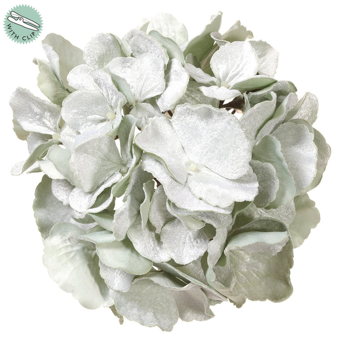 6" Velvet Artificial Hydrangea Clip-On Flower -Green/Jade (pack of 12) - XPH392-GR/JA