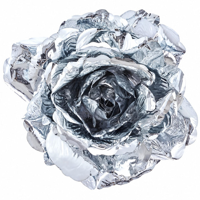 6" Metallic Rose Artificial Clip-On Flower -Silver (Pack of 24) - XPH405-SI