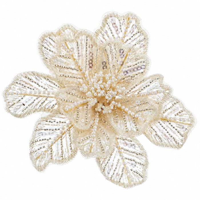 8" Pearl & Beaded Artificial Clip-On Flower -Champagne (Pack of 12) - XPH414-CN