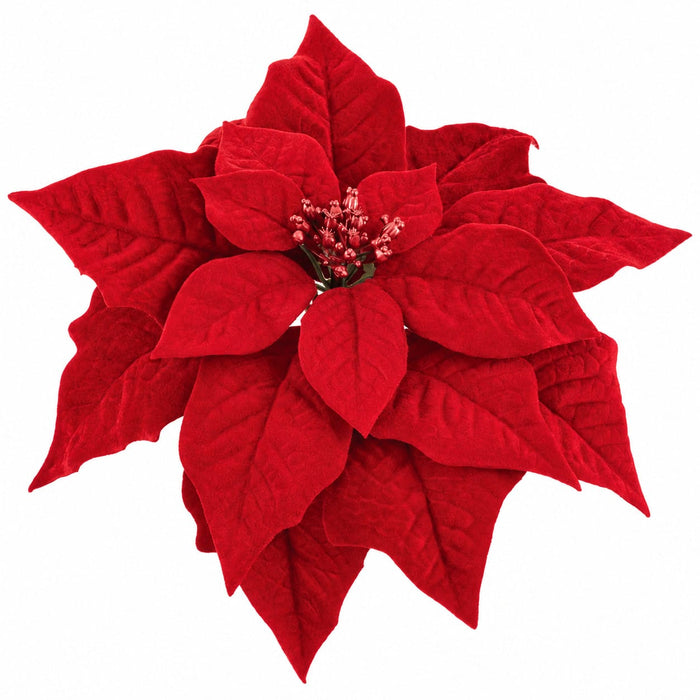 10" Velvet Poinsettia Artificial Clip-On Flower -Red (Pack of 12) - XPH439-RE