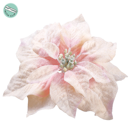 7 Snowed Artificial Poinsettia Clip-On Flower -Peach — Silks Are