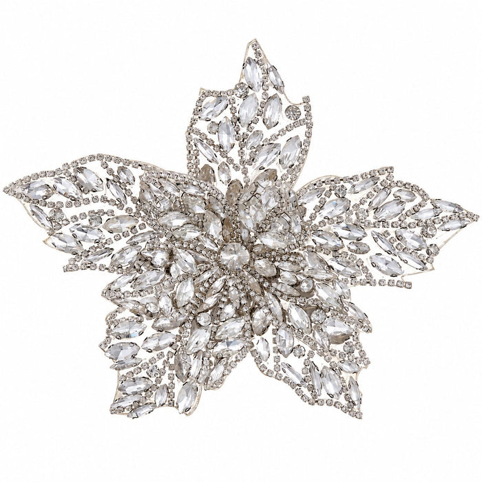 8" Rhinestone Poinsettia Artificial Clip-On Flower -Silver (Pack of 12) - XPH630-SI