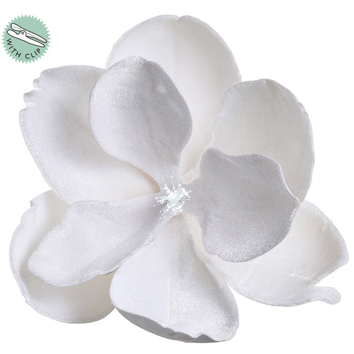 7" Velvet Magnolia Battery Operated Fiber Optic Light Artificial Clip-On Flower -White (Pack of 12) - XPH710-WH