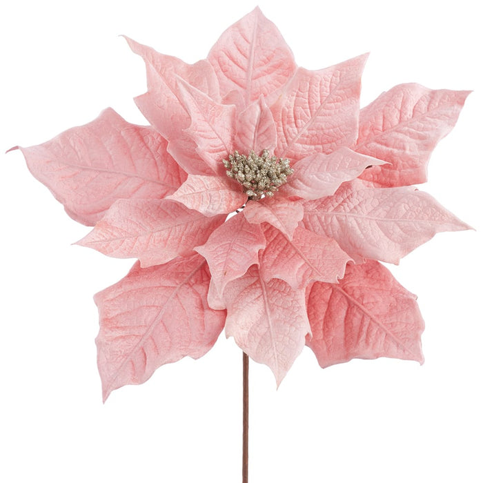 12" Velvet Poinsettia Artificial Flower Stem Pick -Pink (Pack of 12) - XPK002-PK