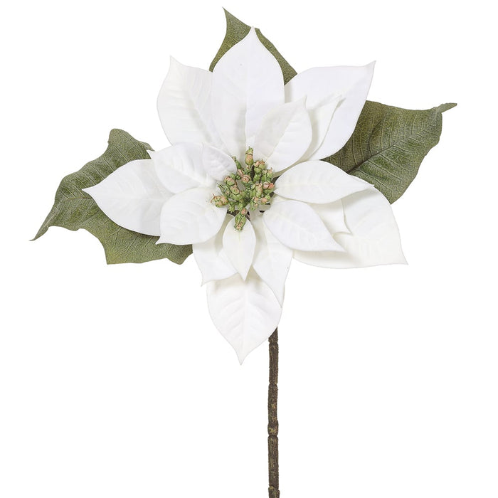 15" Velvet Poinsettia Artificial Flower Stem Pick -White (Pack of 24) - XPK650-WH