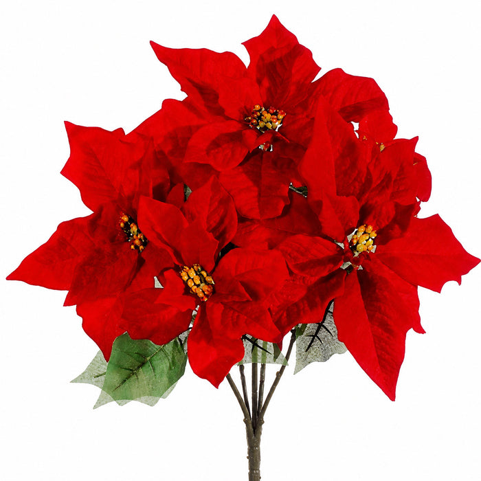 19" Outdoor Water-Resistant Artificial Poinsettia Flower Bush -Red (Pack of 12) - XPO190-RE