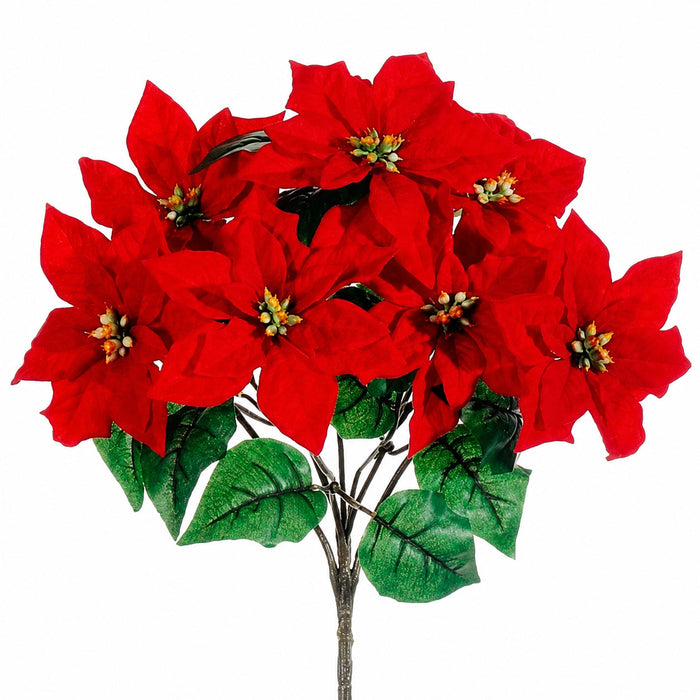 15" Outdoor Water-Resistant Artificial Poinsettia Flower Bush -Red (Pack of 12) - XPO210-RE