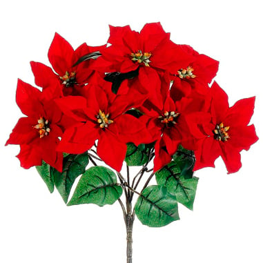 15" Outdoor Water Resistant Artificial Poinsettia Flower Bush -Red (pack of 12) - XPO210-RE