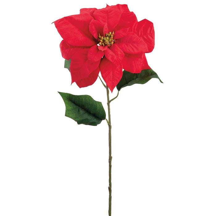 28" Velvet Poinsettia Artificial Flower Stem -Red (Pack of 12) - XPS003-RE