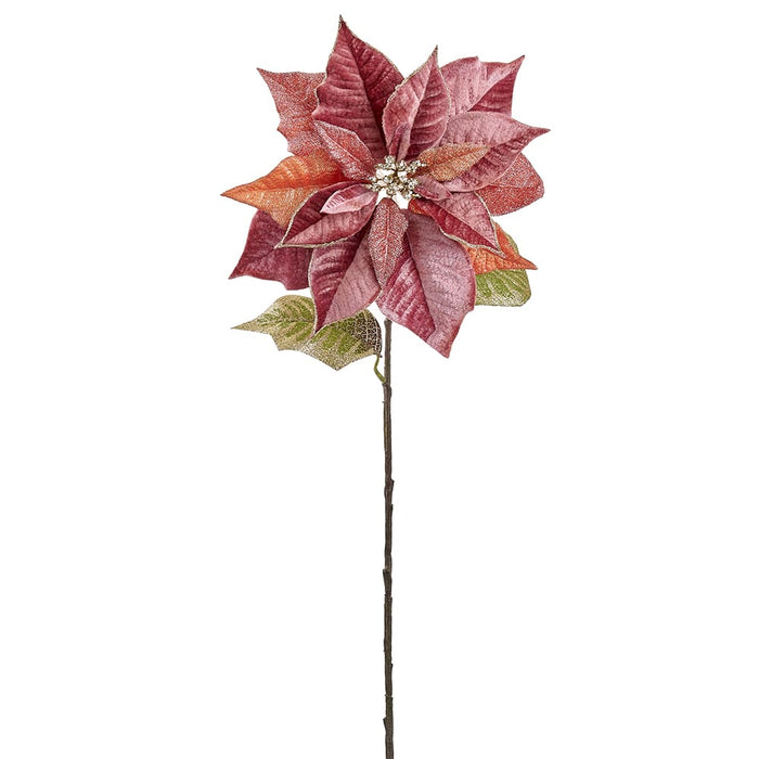 28" Shimmer Velvet Poinsettia Artificial Flower Stem -Mauve/Pink (Pack of 12) - XPS006-MV/PK