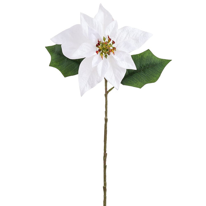 19" Velvet Poinsettia Artificial Flower Stem -White (Pack of 24) - XPS011-WH