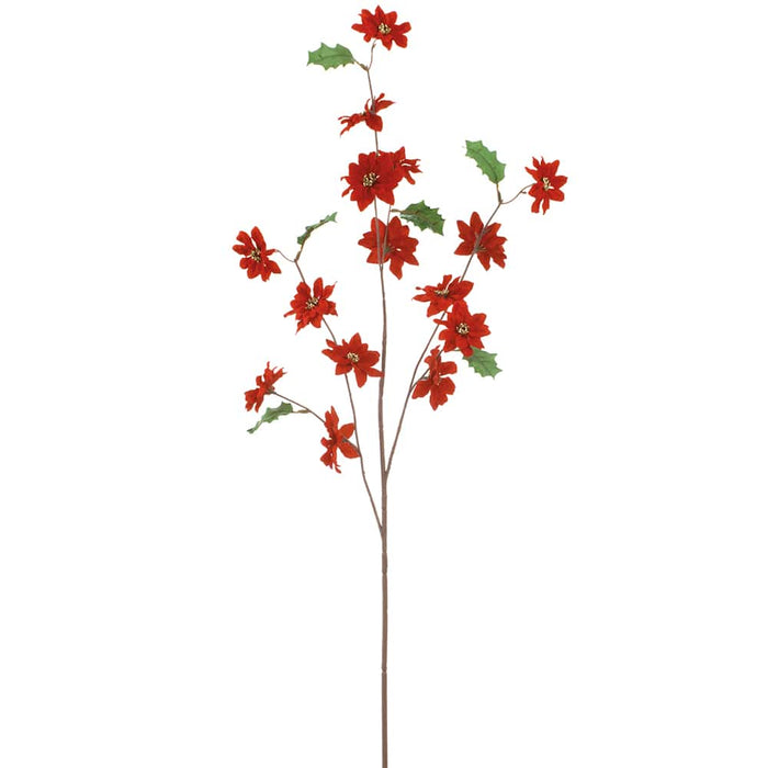 38.5" Velvet Poinsettia Artificial Flower Stem -Red/Gold (Pack of 12) - XPS025-RE/GO