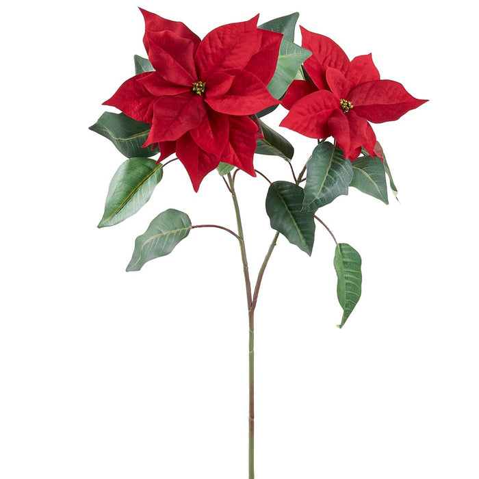 36" Velvet Poinsettia Artificial Flower Stem -Red (Pack of 8) - XPS102-RE
