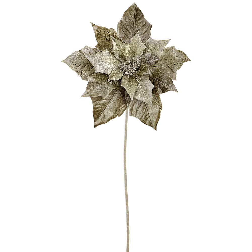 38" Velvet Poinsettia Artificial Flower Stem -Green (Pack of 12) - XPS416-GR
