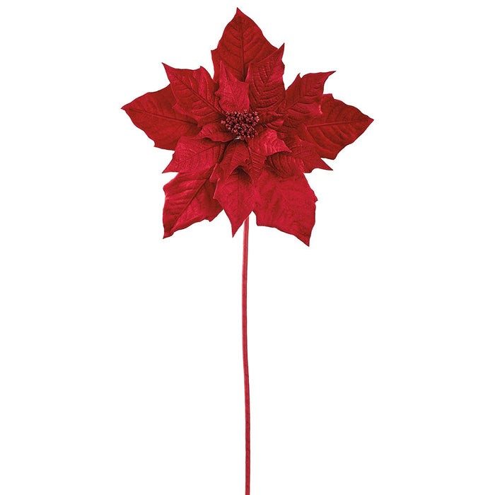 38" Velvet Poinsettia Artificial Flower Stem -Red (Pack of 12) - XPS416-RE