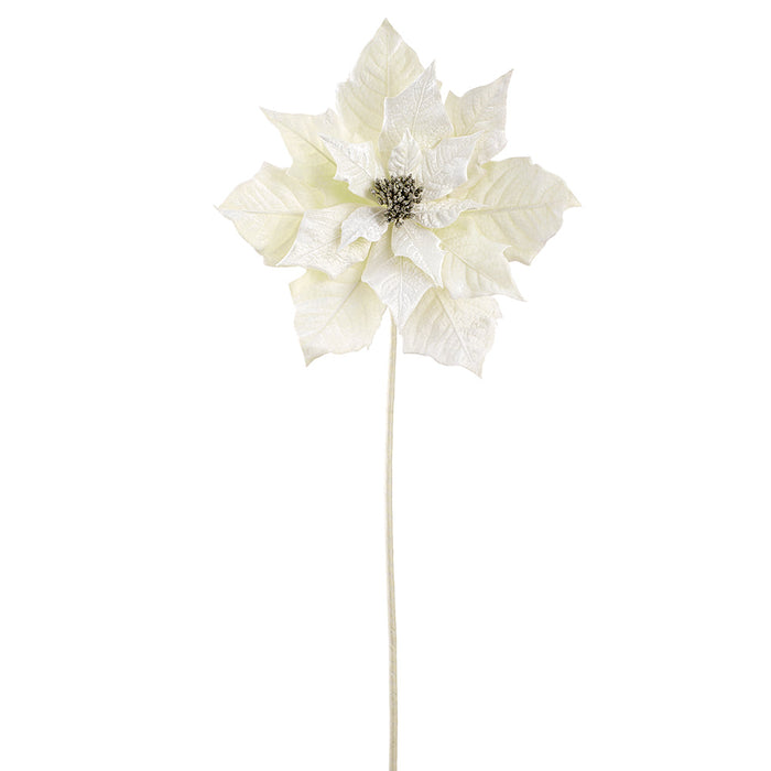 38" Velvet Poinsettia Artificial Flower Stem -White (Pack of 12) - XPS416-WH