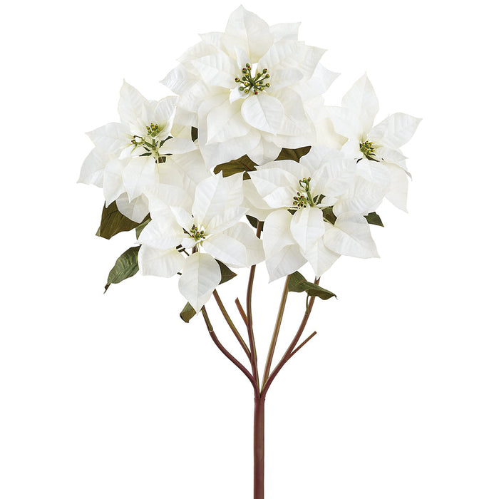 29" Velvet Poinsettia Artificial Flower Stem Branch -White (Pack of 6) - XPS495-WH