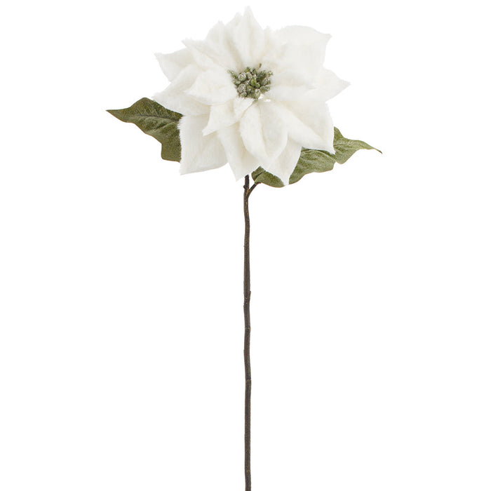 28" Fur Poinsettia Artificial Flower Stem -White (Pack of 24) - XPS640-WH