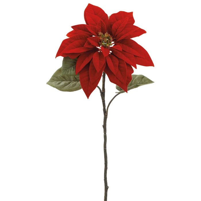 23" Velvet Poinsettia Artificial Flower Stem -Red (Pack of 24) - XPS641-RE