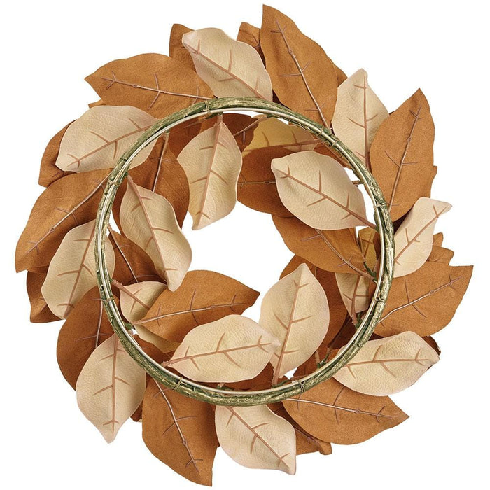 22" Metallic Velvet Artificial Magnolia Leaf Wreath -Gold (Pack of 2) - XPW002-GO