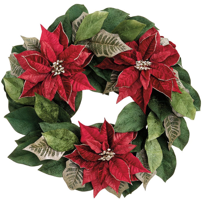 22" Metallic Shimmer Artificial Poinsettia Flower Wreath -Red (Pack of 2) - XPW004-RE
