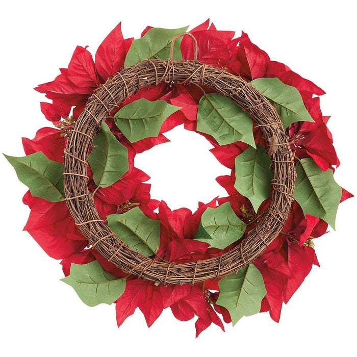 22" Velvet Artificial Poinsettia Flower Wreath -Red (Pack of 2) - XPW005-RE