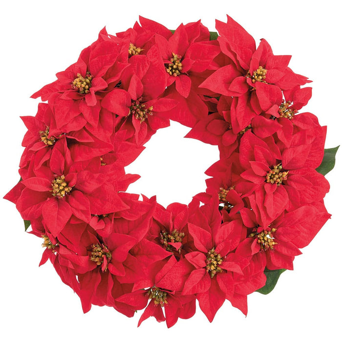 22" Velvet Artificial Poinsettia Flower Wreath -Red (Pack of 2) - XPW005-RE