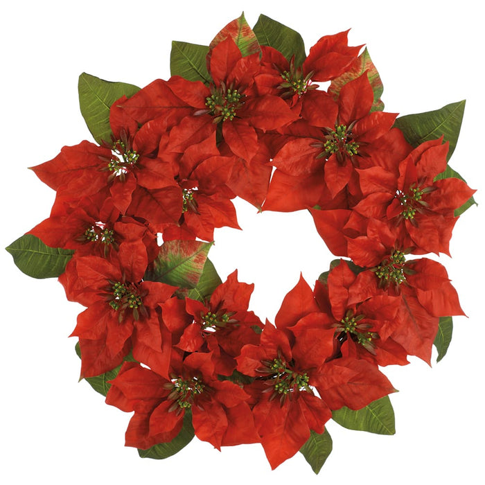 24" Poinsettia Flower Silk Wreath -Red (Pack of 4) - XPW498-RE