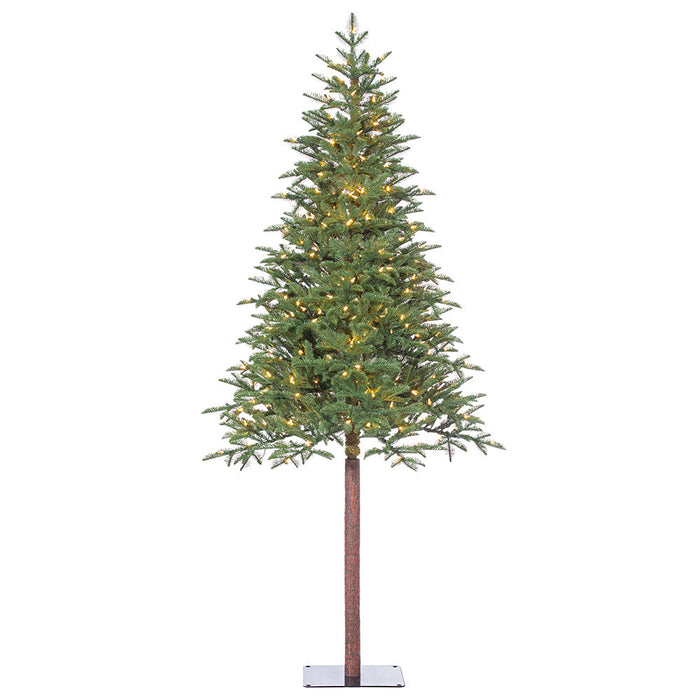 7'Hx42"W Pencil Pine Artificial Christmas Tree w/Metal Plate, LED Pre-Lit -Green - Y5P307-GR