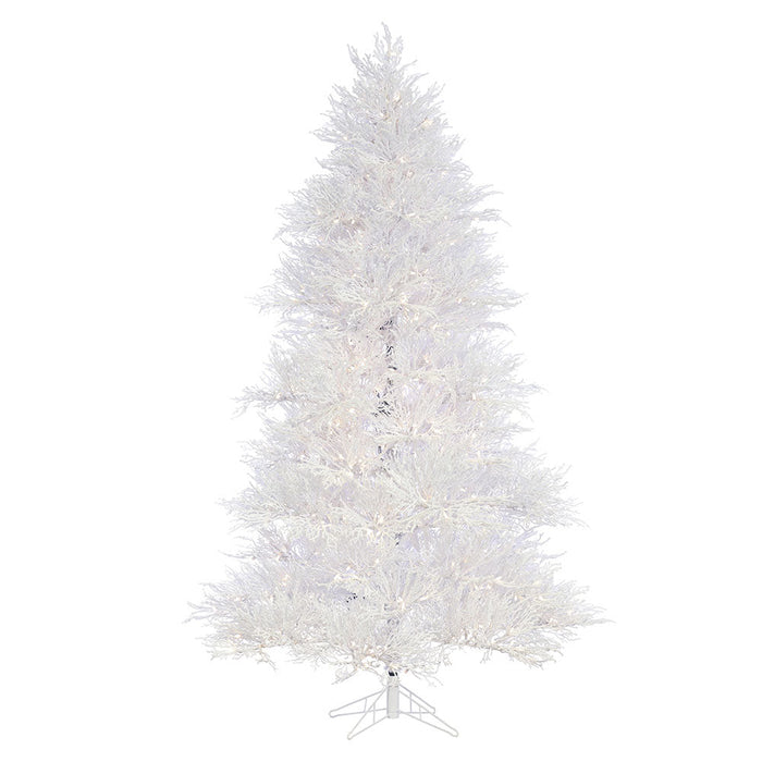 7'Hx58"W Flocked Plastic Twig Artificial Christmas Tree, LED Pre-Lit -White - Y8T627-WH