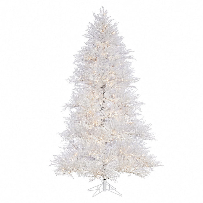 9'Hx64"W Flocked Plastic Twig Artificial Christmas Tree, LED Pre-Lit -White - Y8T629-WH