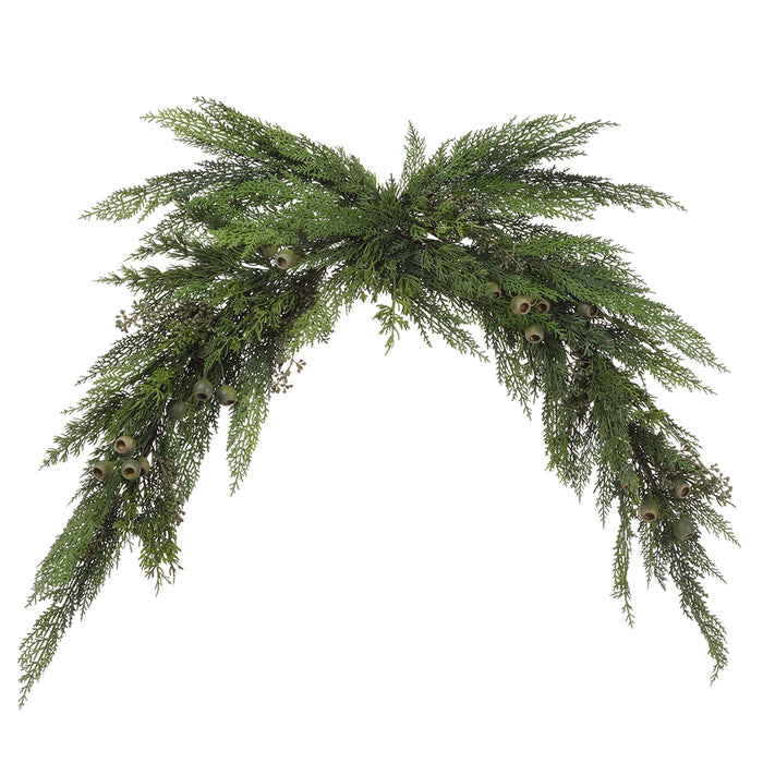 64" Wide Eucalyptus Seed, Pod & Mixed Pine Mantel Artificial Swag -Green (pack of 2) - YAX381-GR