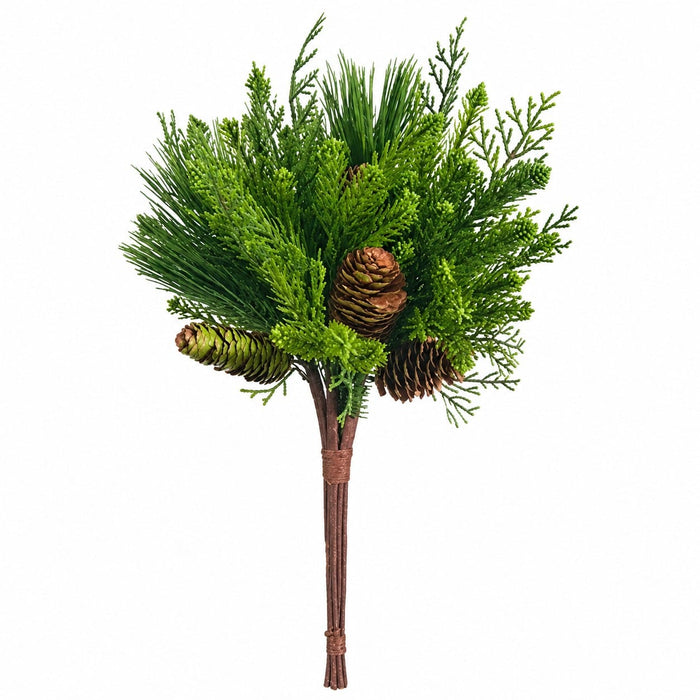17" Pine, Cedar & Pinecone Artificial Stem Bundle -Green (Pack of 4) - YB0017-GR