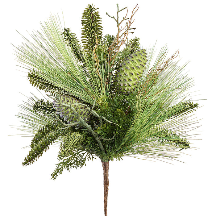 18" Mixed Long Needle Pine & Pinecone Artificial Plant -Green (Pack of 6) - YBN015-GR