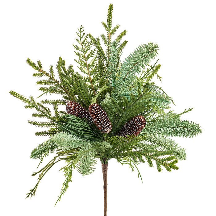 18" Artificial Pinecone & Mixed Pine Plant -Green/Brown (Pack of 6) - YBN018-GR/BR