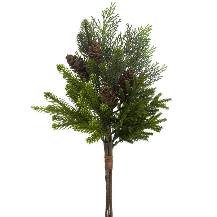 18.5" Plastic Pinecone & Mixed Pine Artificial Stem Bundle -Green/Brown (Pack of 12) - YBN135-GR/BR