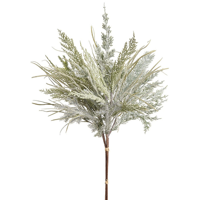 26" Iced Mixed Pine Artificial Stem Bundle -Green/Gray (Pack of 6) - YBP001-GR/GY