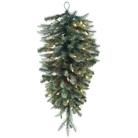 28" Artificial PE New England Pine Lighted Teardrop Swag -Green (pack of 2) - YD4128-GR