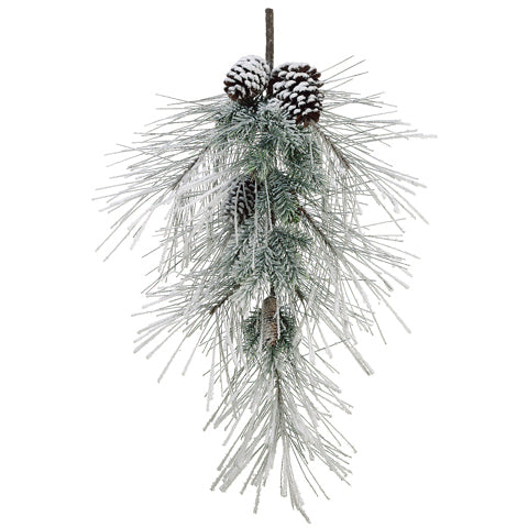 32" Artificial Snowed Mixed Pine w/Pinecone Teardrop Swag -Green/Snow (pack of 2) - YDP259-GR/SN