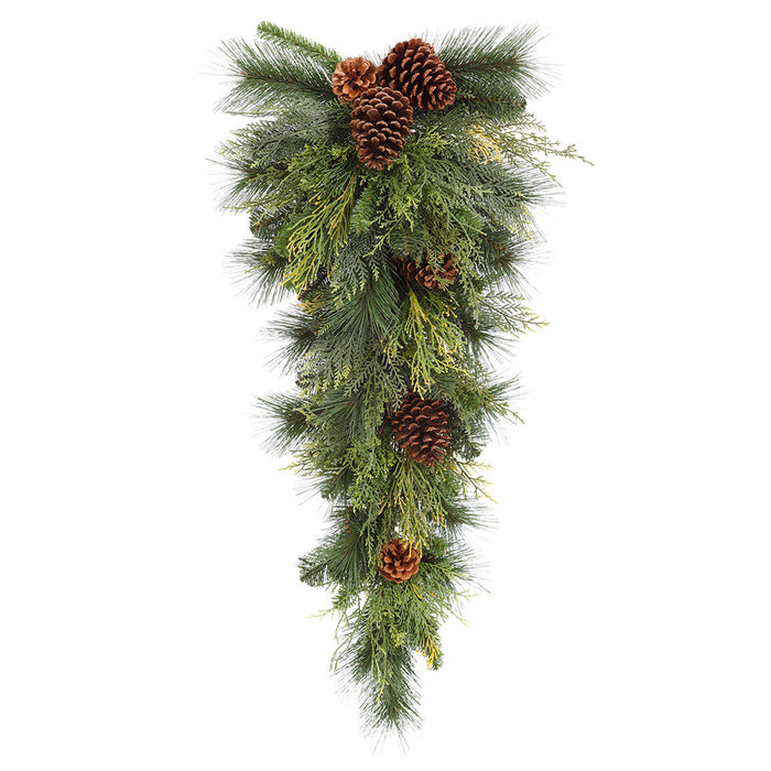 36" Artificial Pinecone, Cedar & Pine Teardrop Swag -Green/Brown (Pack of 2) - YDX405-GR/BR