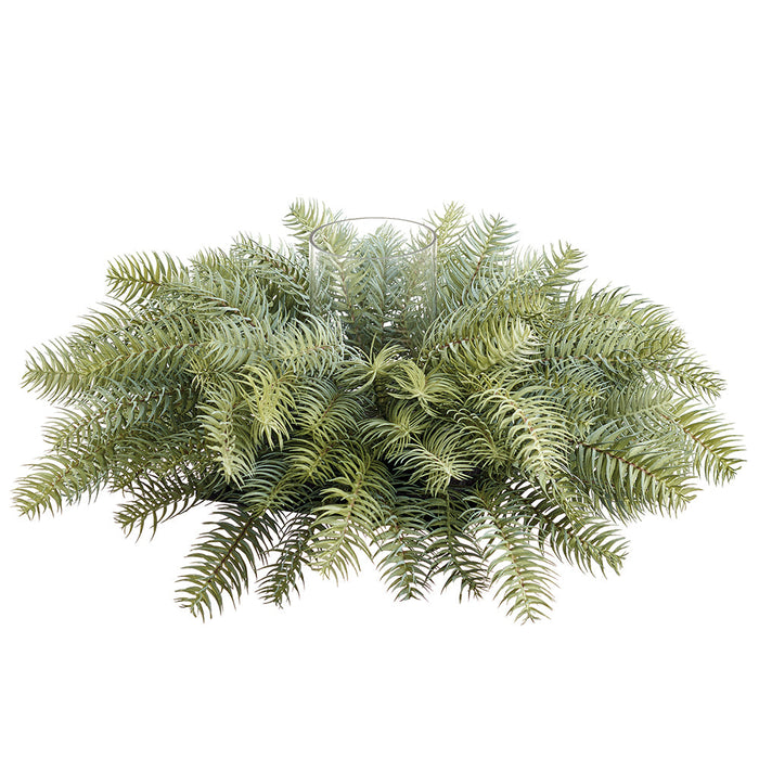 20"Wx8"H Artificial Pine Candle Ring Holder w/Glass -Green/Gray - YEP517-GR/GY