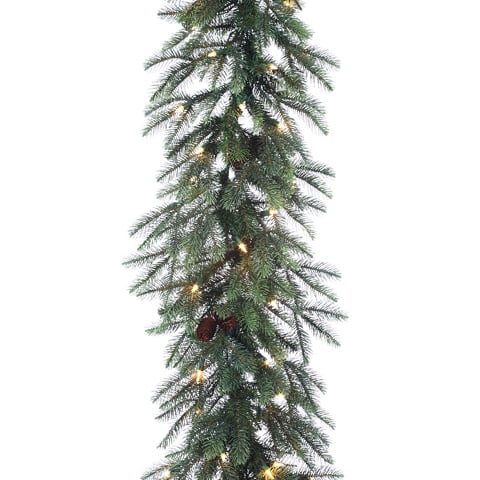 9'Lx12"W PE New England Pine & Pinecone Lighted Artificial Garland -Green (pack of 2) - YG1112-GR