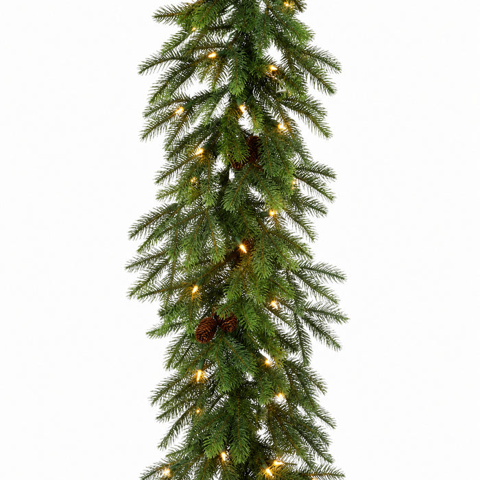 9'Lx12"W PE New England Pine & Pinecone Artificial Garland, Pre-Lit -Green (Pack of 2) - YG1112-GR